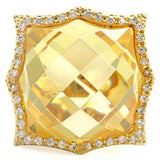 Gold Brass Ring with AAA Grade CZ  in Citrine Yellow