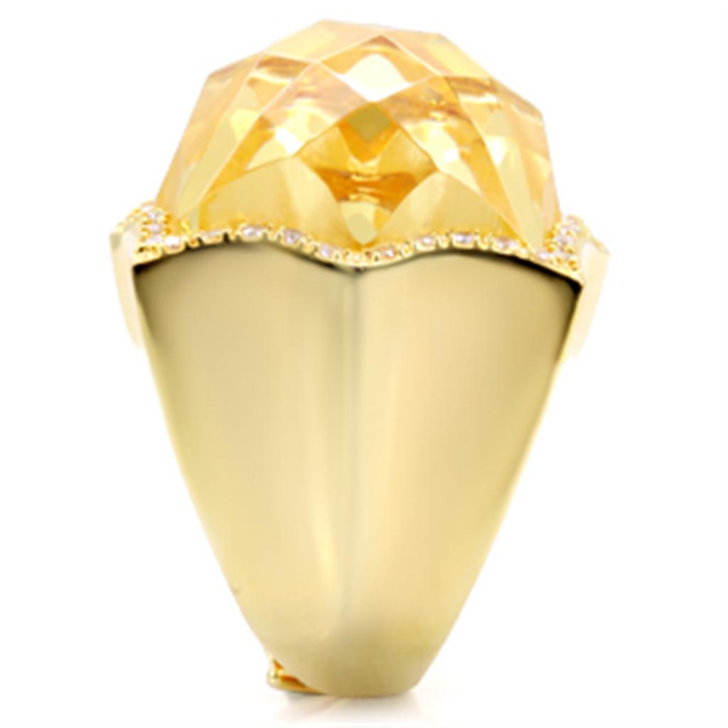 Gold Brass Ring with AAA Grade CZ  in Citrine Yellow