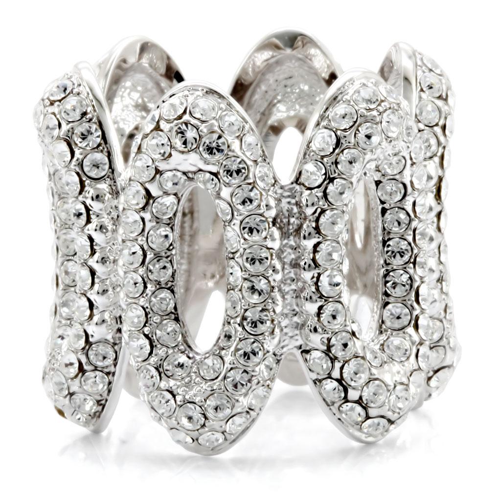 Rhodium Brass Ring with Top Grade Crystal  in Clear