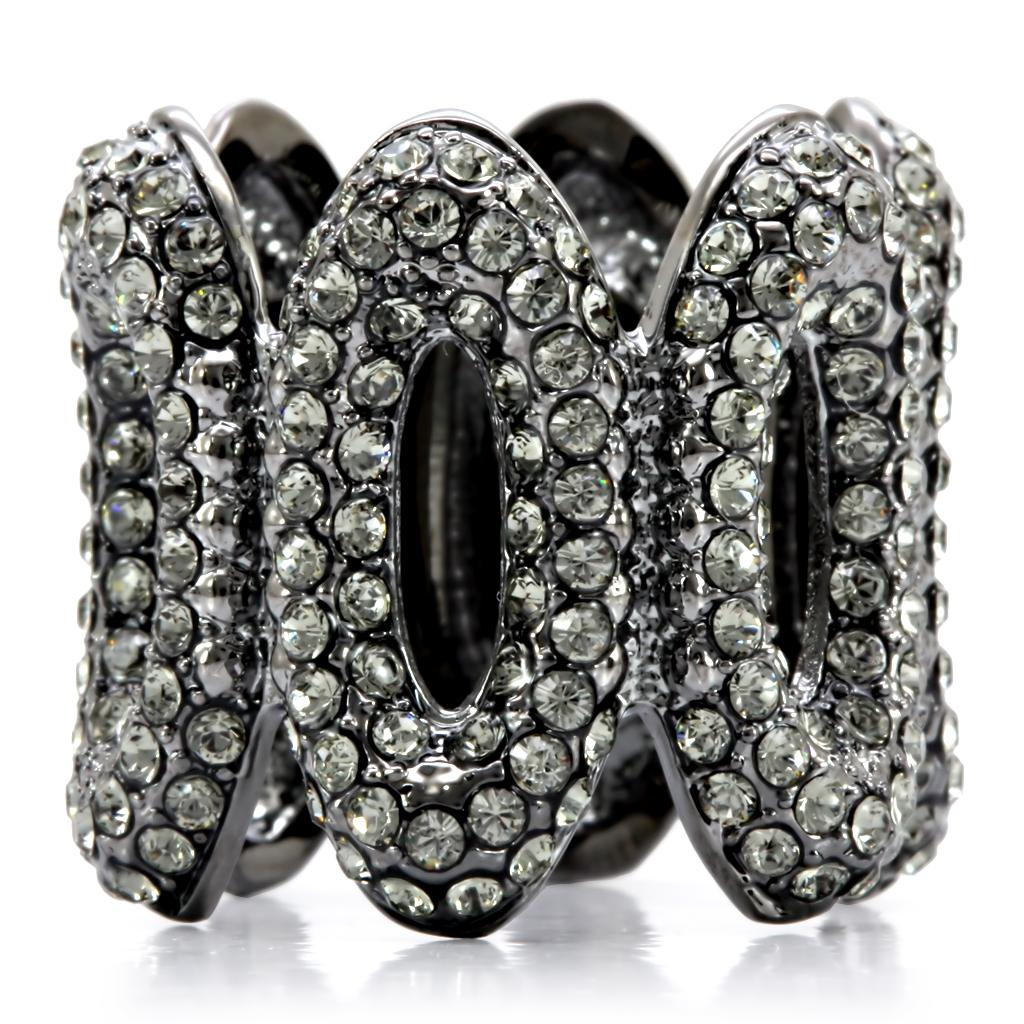Ruthenium Brass Ring with Top Grade Crystal  in Black Diamond