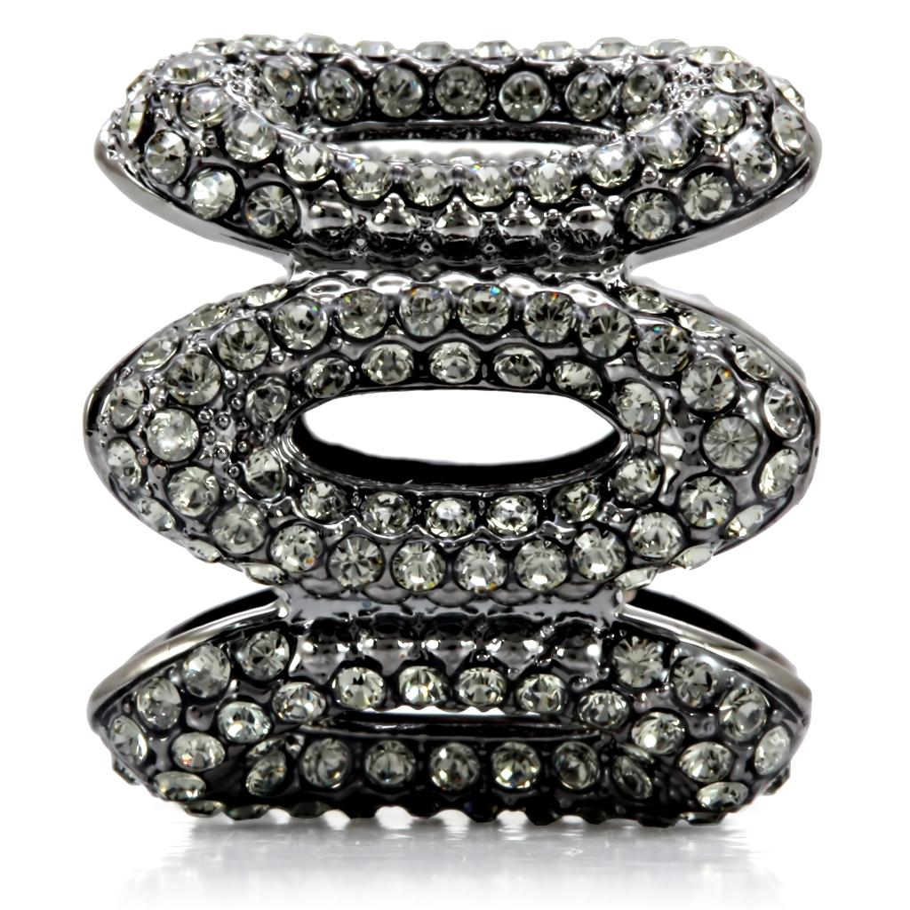 Ruthenium Brass Ring with Top Grade Crystal  in Black Diamond
