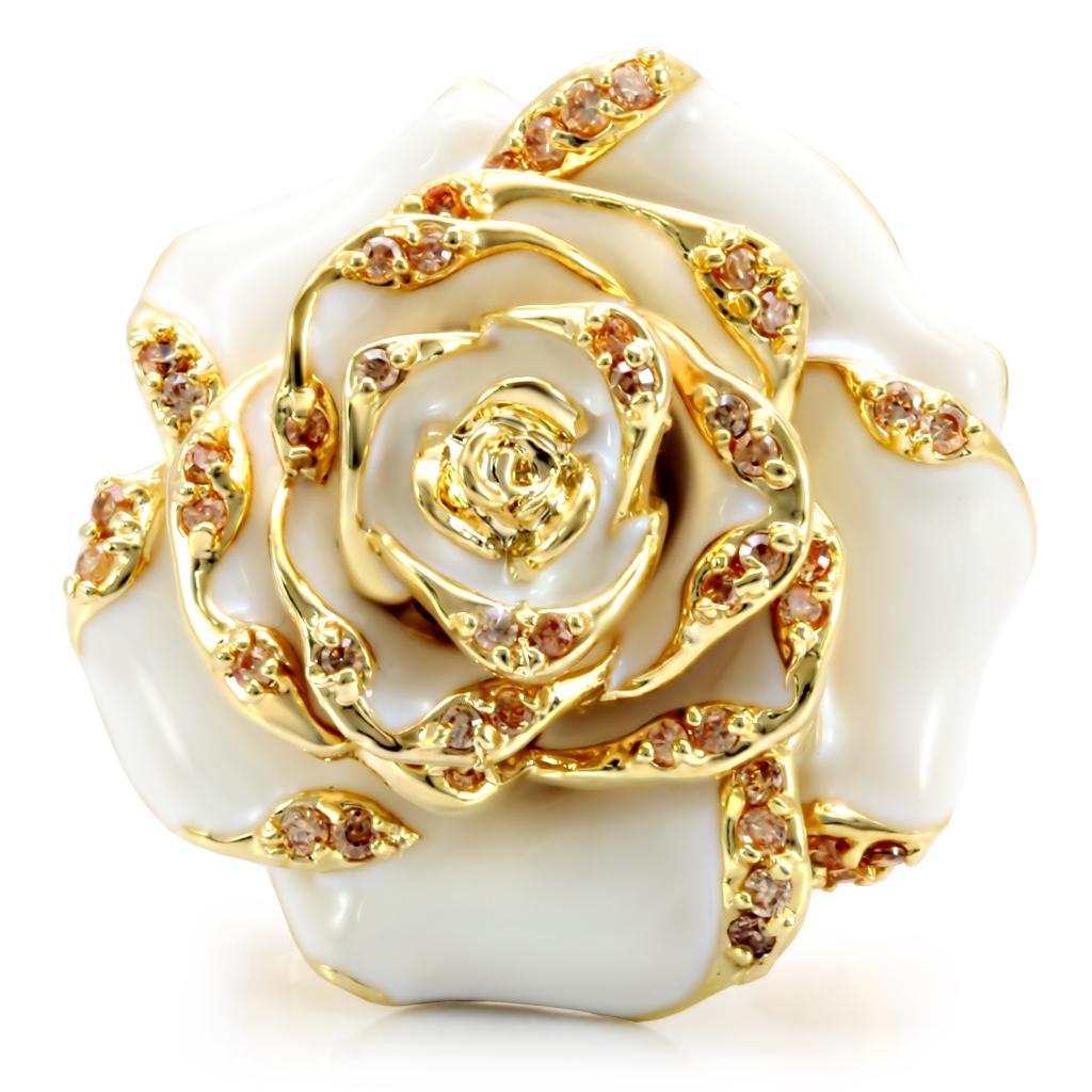 Gold Brass Ring with AAA Grade CZ  in Champagne