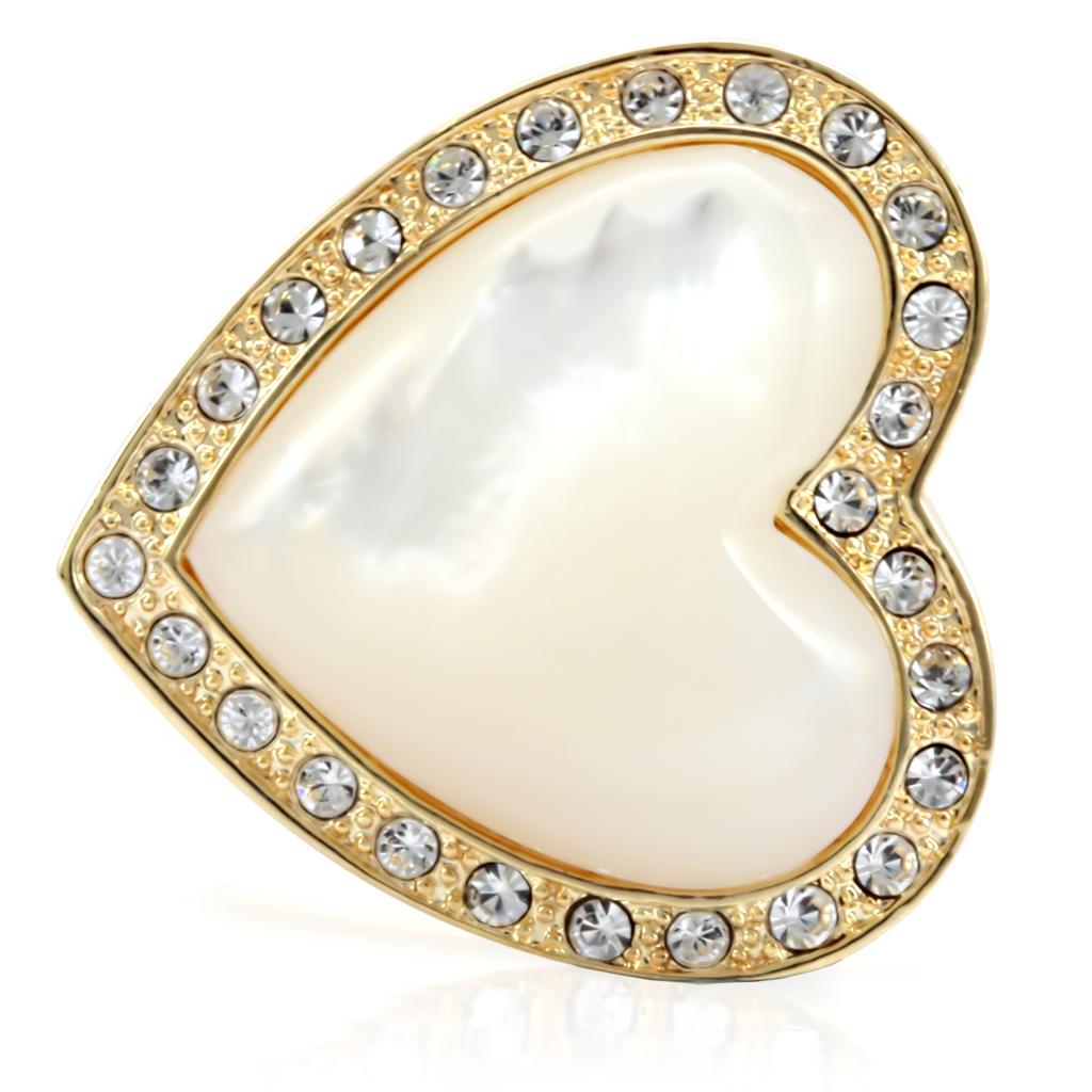 Gold Brass Ring with Synthetic Synthetic Glass in White