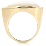 Gold Brass Ring with Synthetic Synthetic Glass in White
