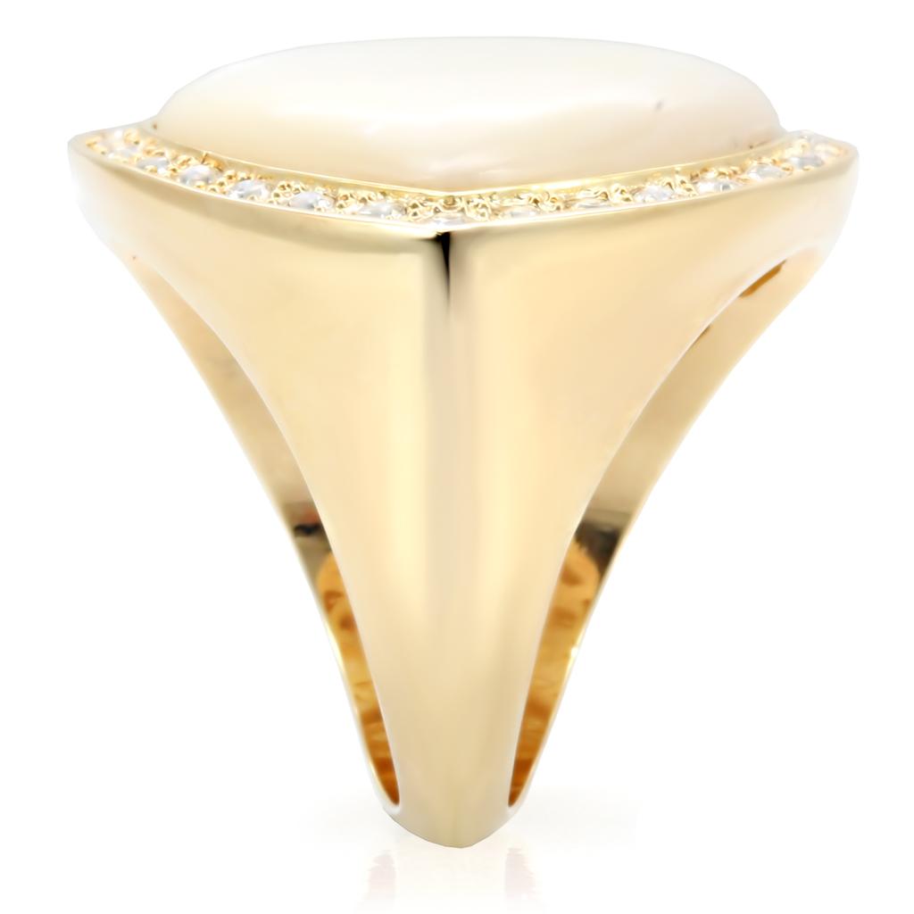 Gold Brass Ring with Synthetic Synthetic Glass in White