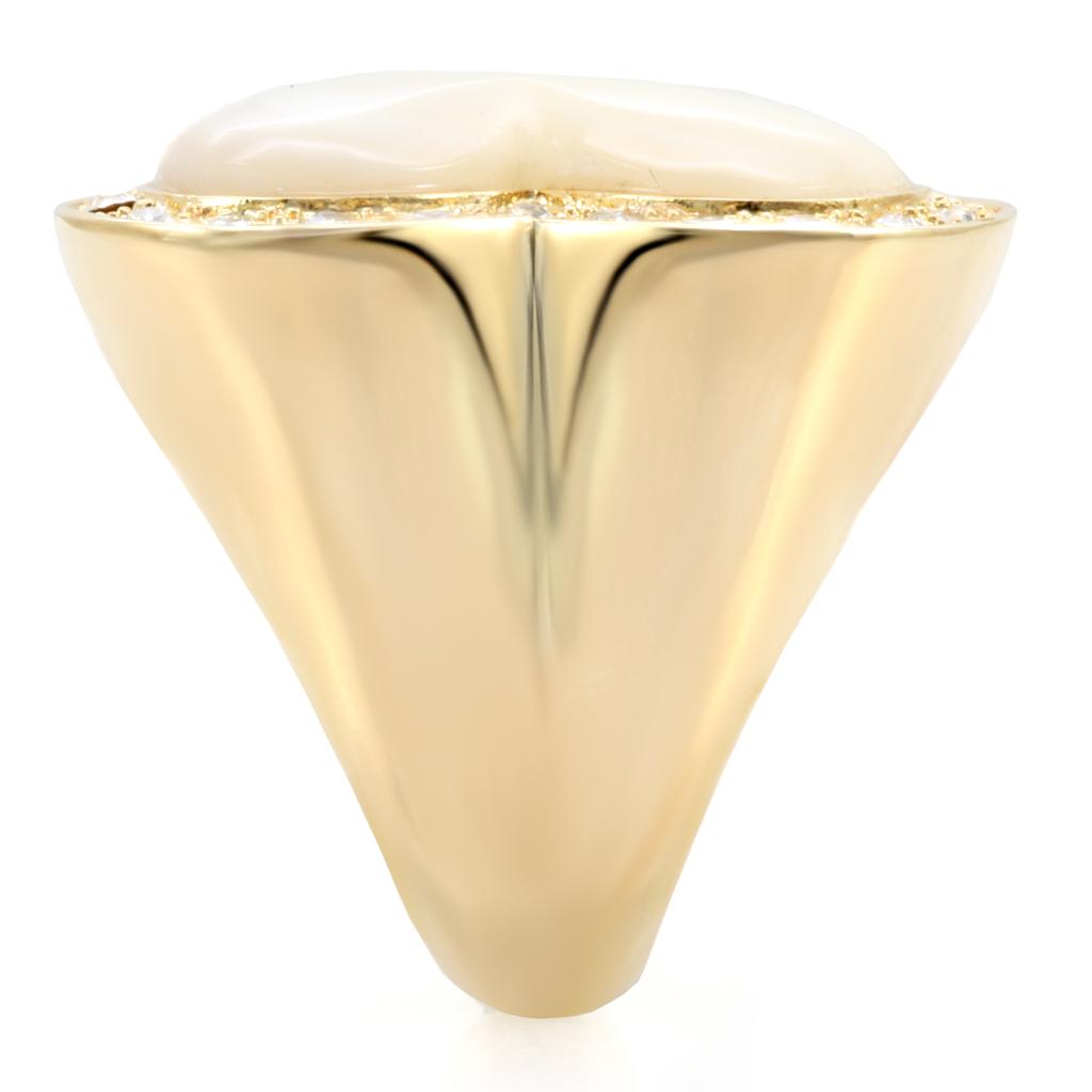 Gold Brass Ring with Synthetic Synthetic Glass in White