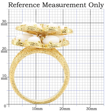 Gold Brass Ring with Synthetic Synthetic Glass in White