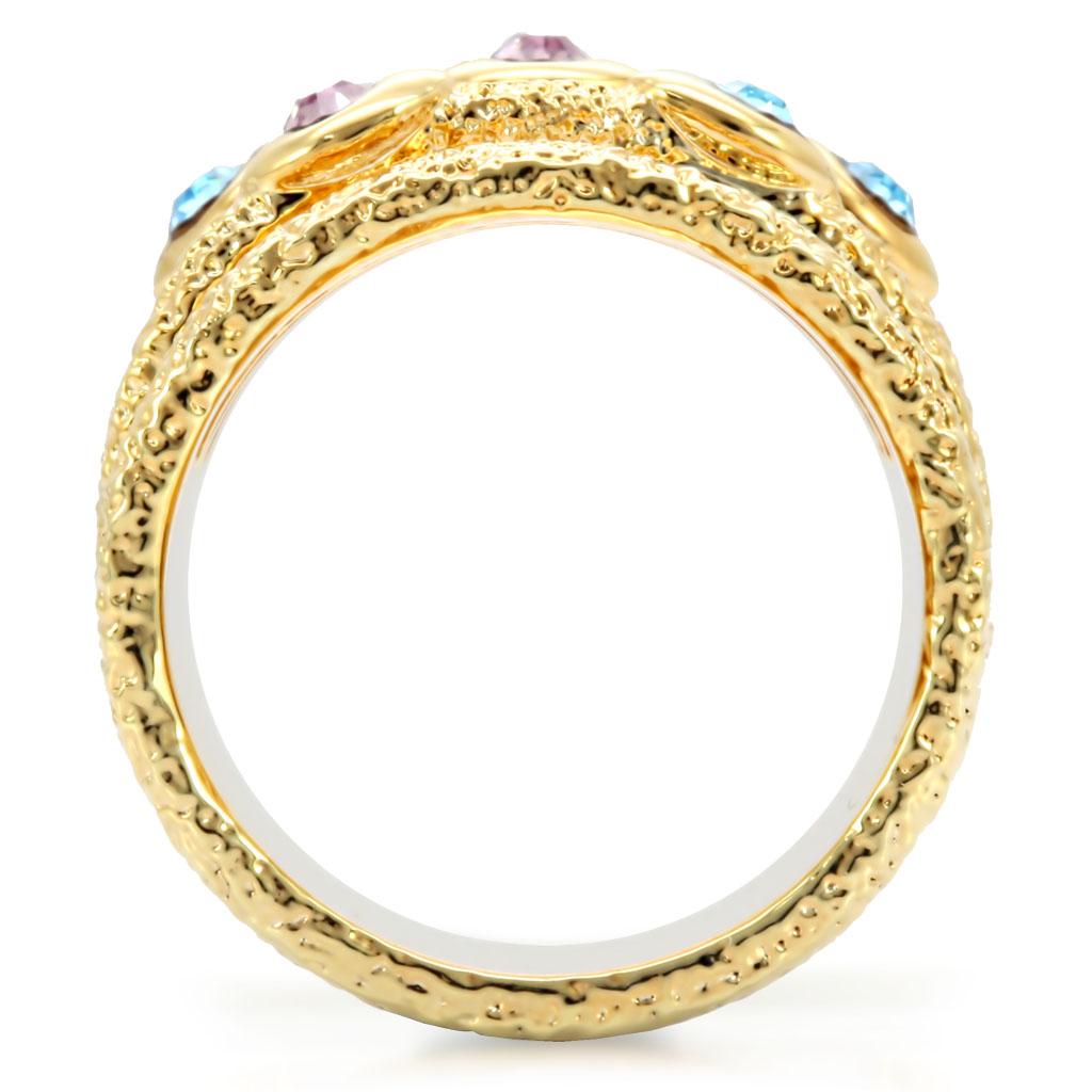Gold Brass Ring with Top Grade Crystal  in Multi Color