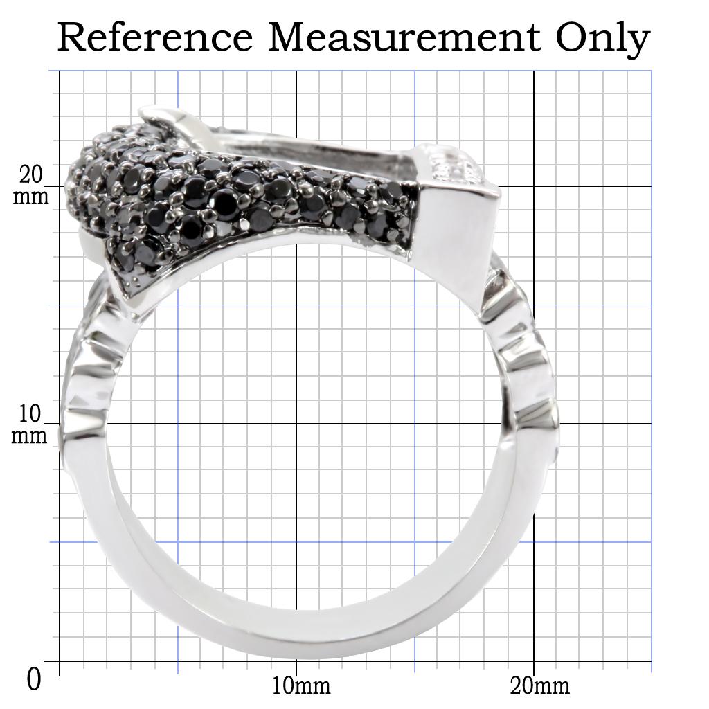 Rhodium + Ruthenium Brass Ring with AAA Grade CZ  in Black Diamond