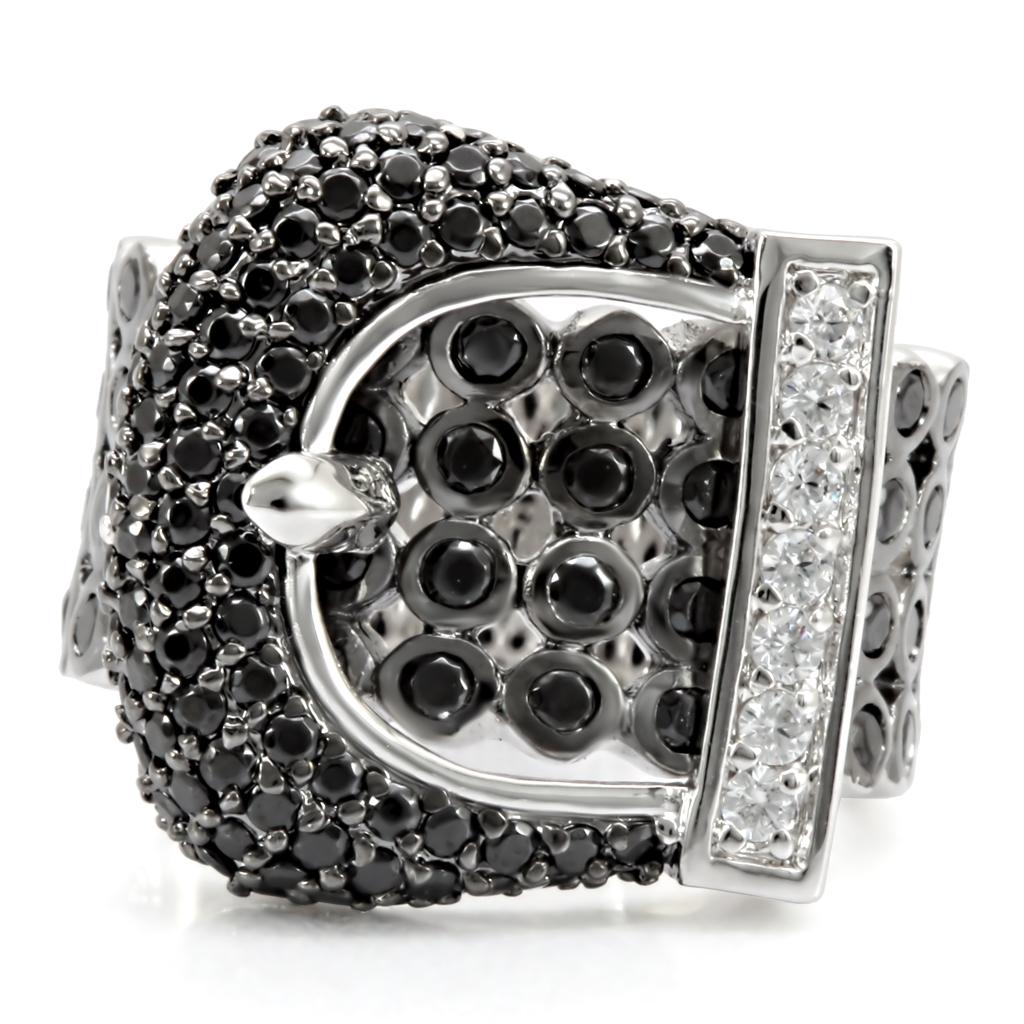 Rhodium + Ruthenium Brass Ring with AAA Grade CZ  in Black Diamond