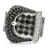 Rhodium + Ruthenium Brass Ring with AAA Grade CZ  in Black Diamond