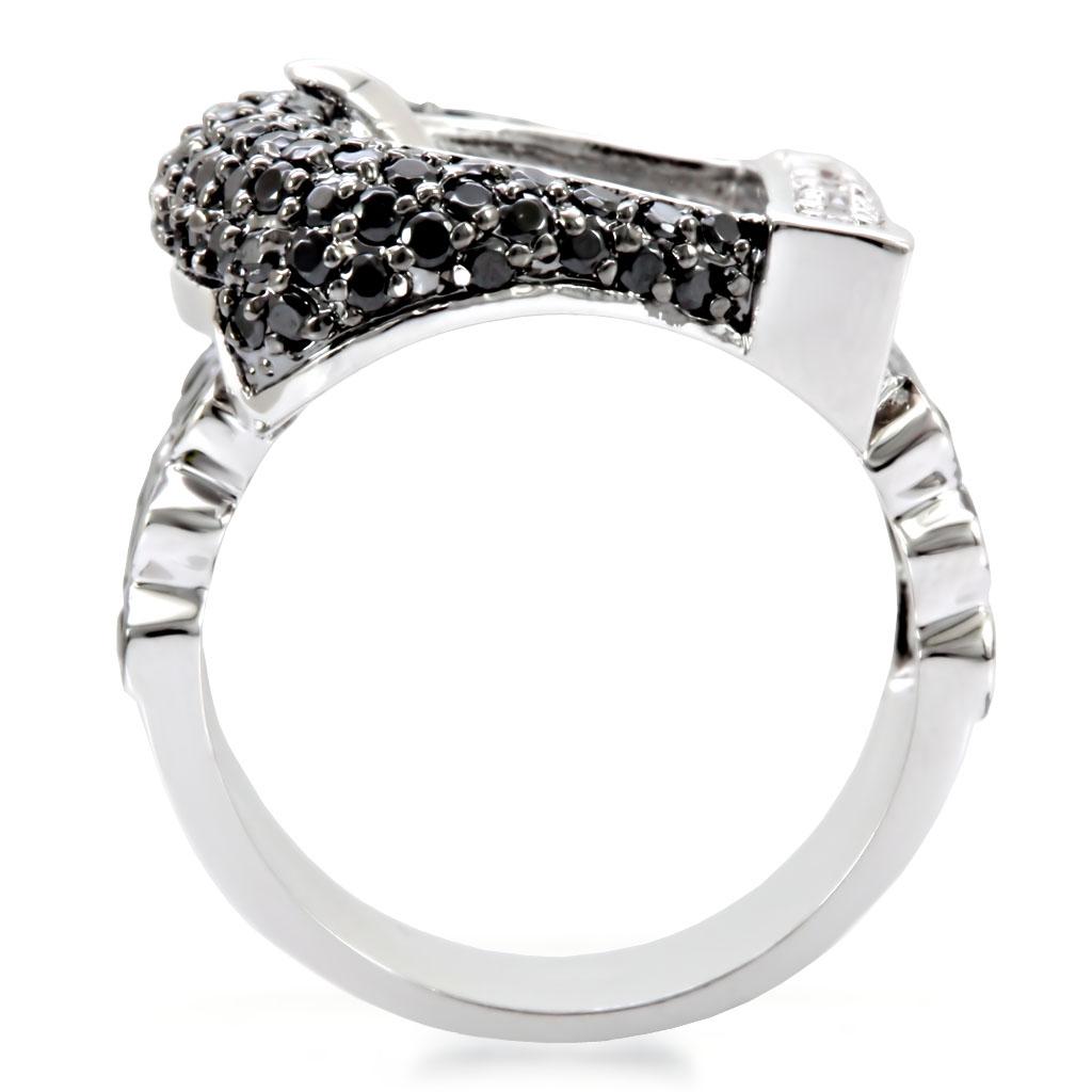 Rhodium + Ruthenium Brass Ring with AAA Grade CZ  in Black Diamond