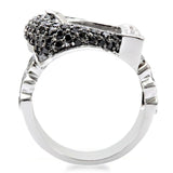 Rhodium + Ruthenium Brass Ring with AAA Grade CZ  in Black Diamond