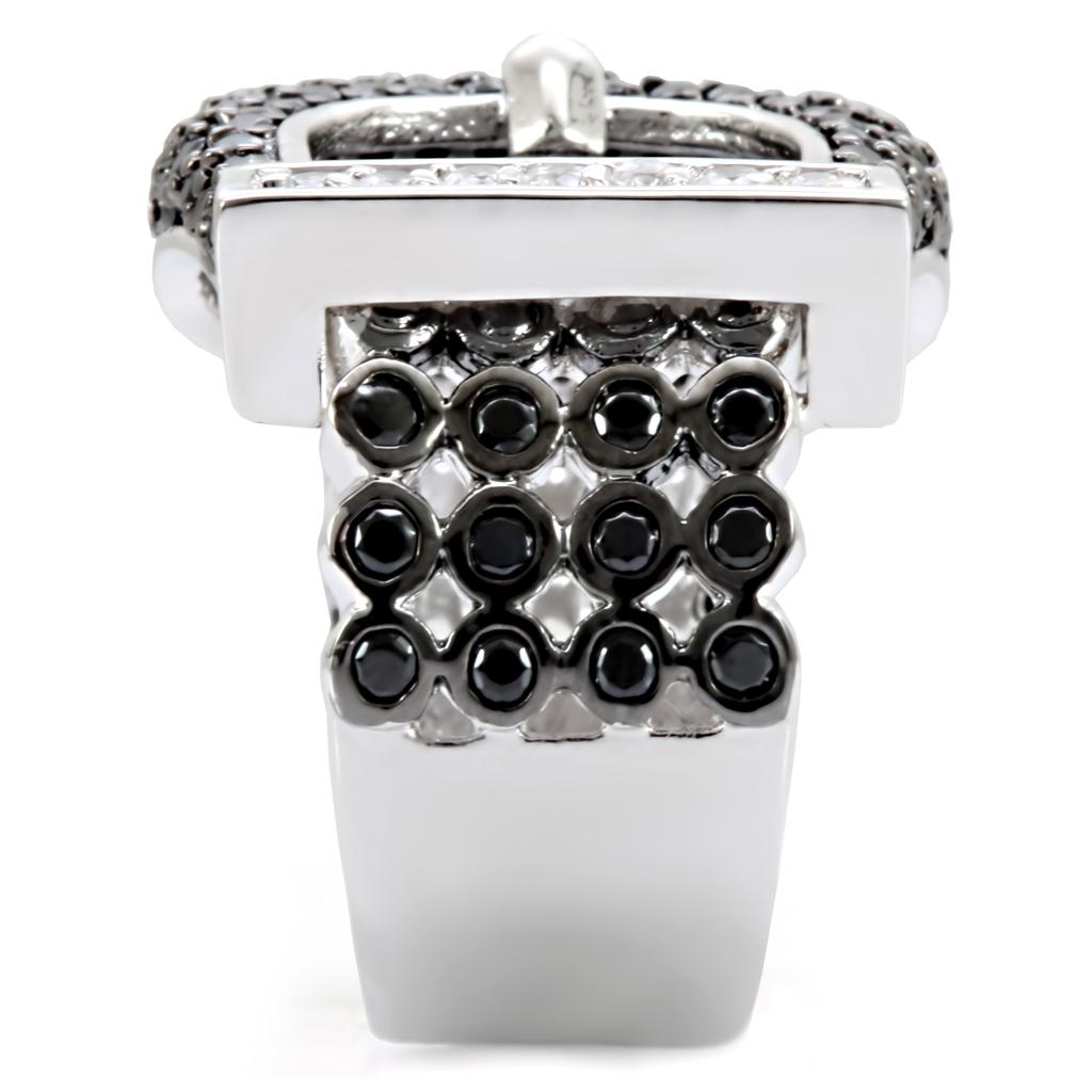 Rhodium + Ruthenium Brass Ring with AAA Grade CZ  in Black Diamond
