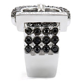 Rhodium + Ruthenium Brass Ring with AAA Grade CZ  in Black Diamond