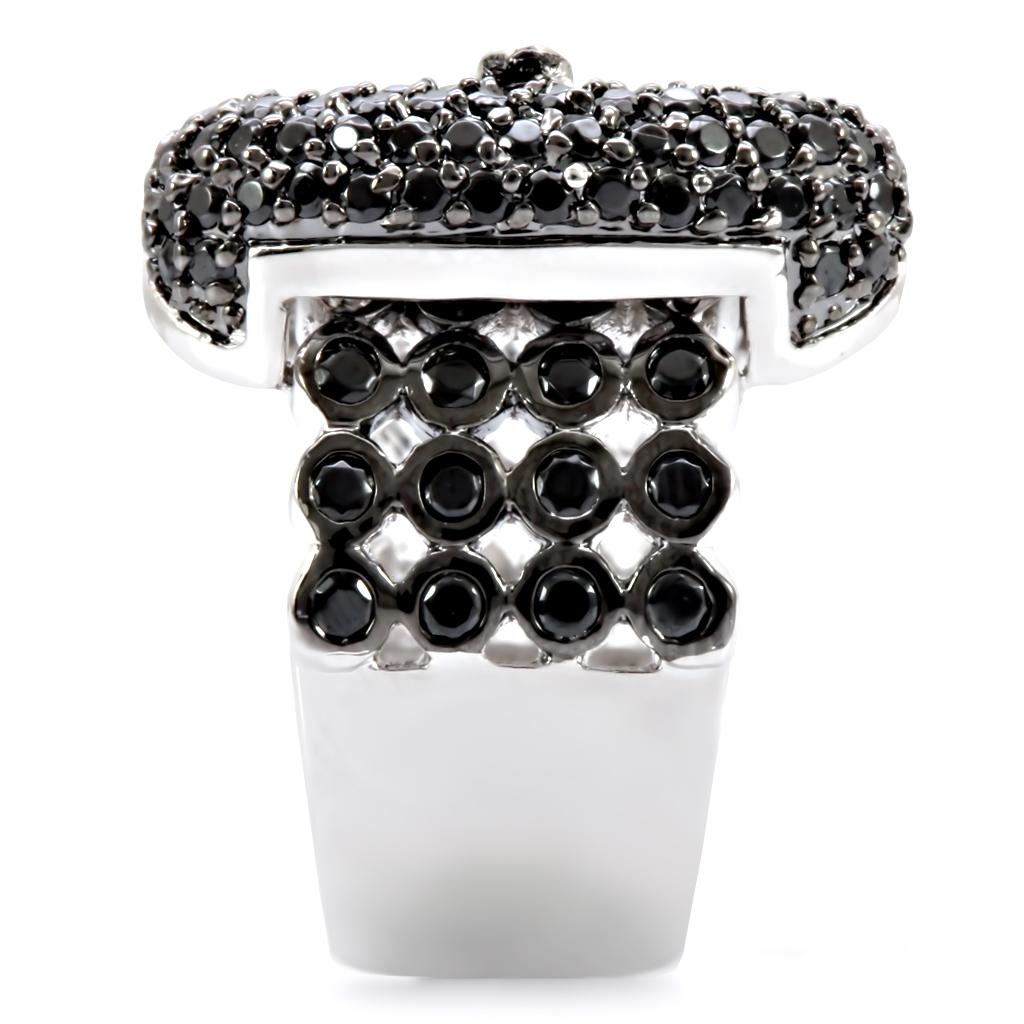 Rhodium + Ruthenium Brass Ring with AAA Grade CZ  in Black Diamond