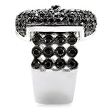 Rhodium + Ruthenium Brass Ring with AAA Grade CZ  in Black Diamond