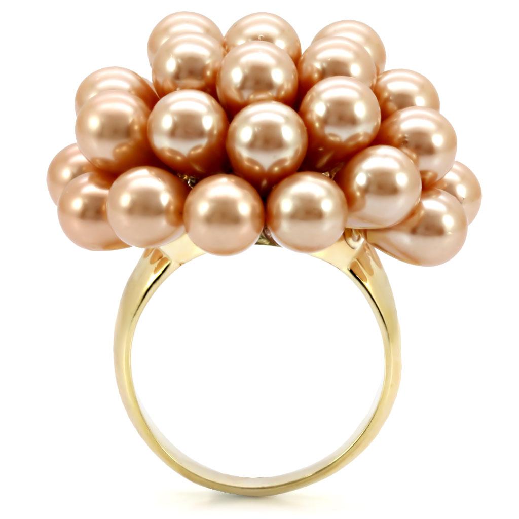 Gold Brass Ring with Synthetic Pearl in Champagne