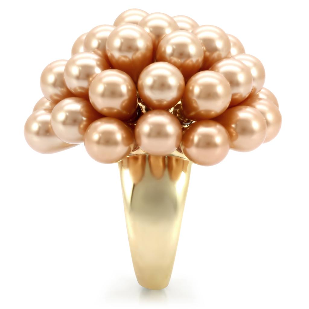 Gold Brass Ring with Synthetic Pearl in Champagne