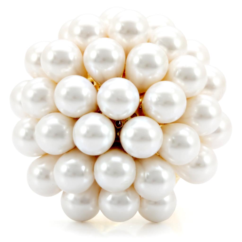 Gold Brass Ring with Synthetic  in White