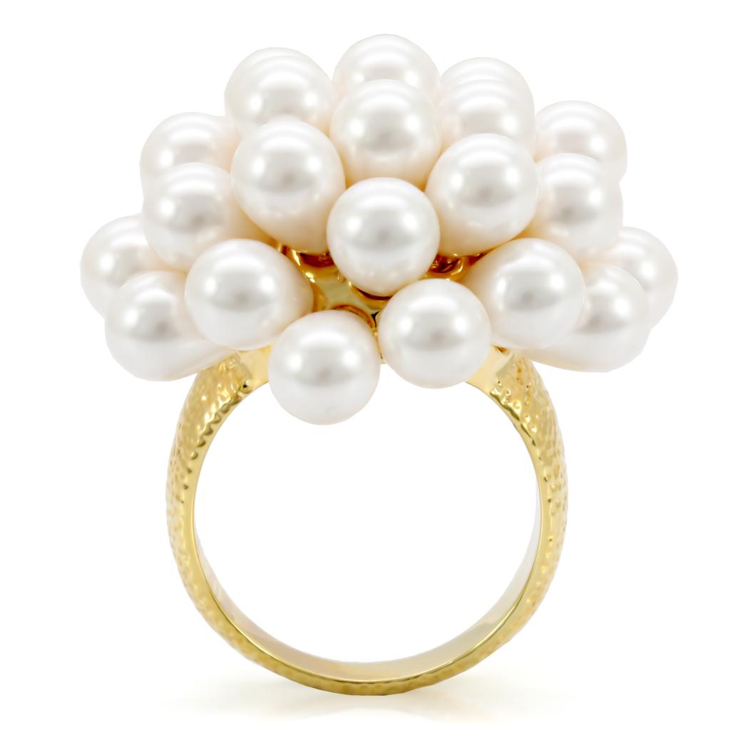 Gold Brass Ring with Synthetic  in White
