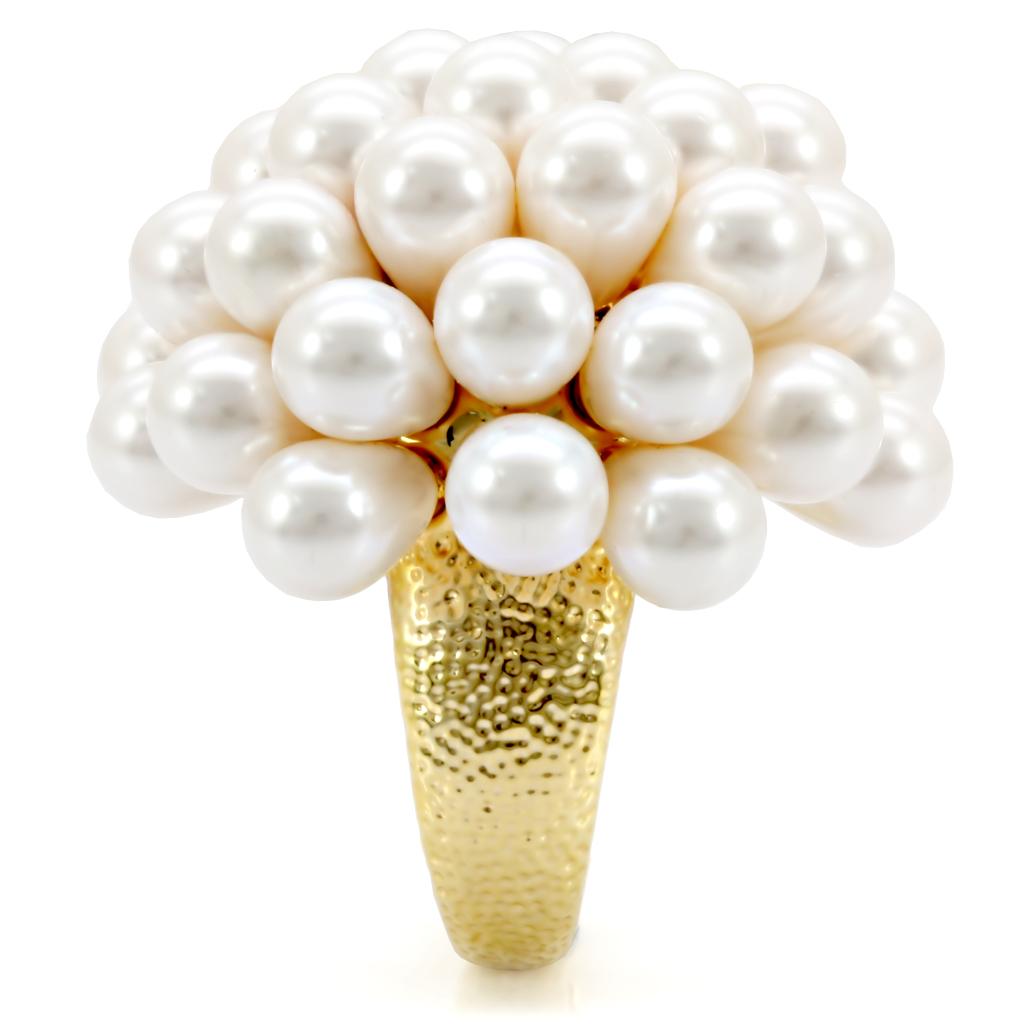 Gold Brass Ring with Synthetic  in White