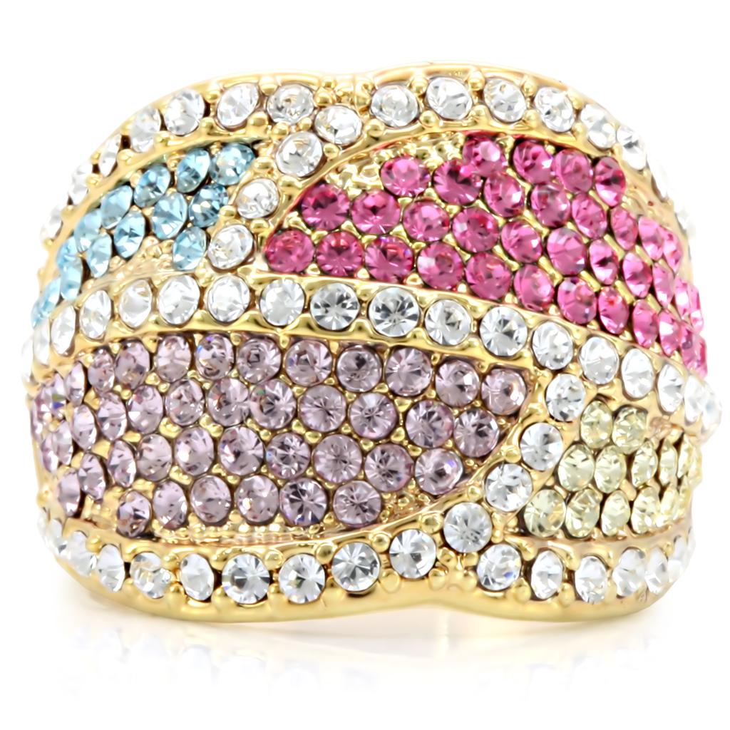 Gold Brass Ring with Top Grade Crystal  in Multi Color