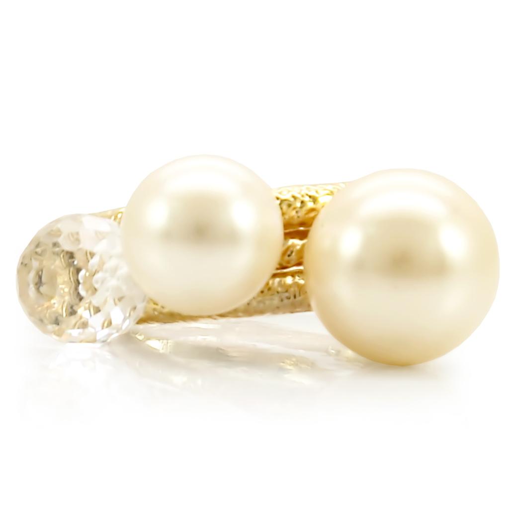 Gold Brass Ring with Synthetic Pearl in Citrine Yellow