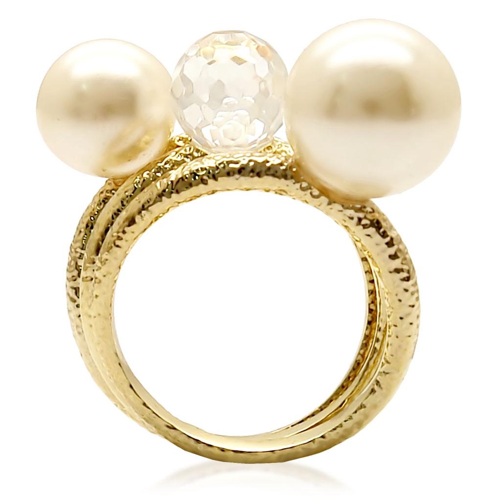 Gold Brass Ring with Synthetic Pearl in Citrine Yellow