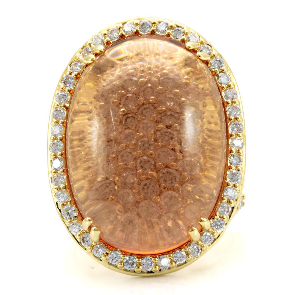 Gold Brass Ring with Synthetic Synthetic Glass in Champagne