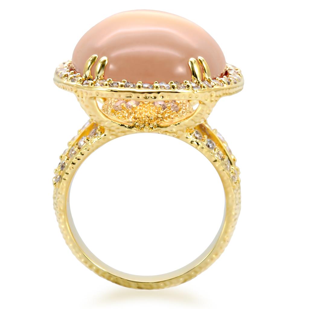 Gold Brass Ring with Synthetic Synthetic Glass in Champagne