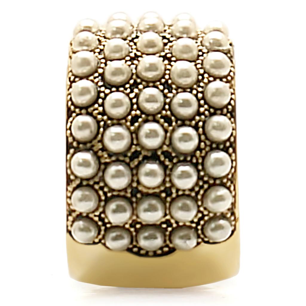 Gold Brass Ring with Synthetic Pearl in Citrine Yellow