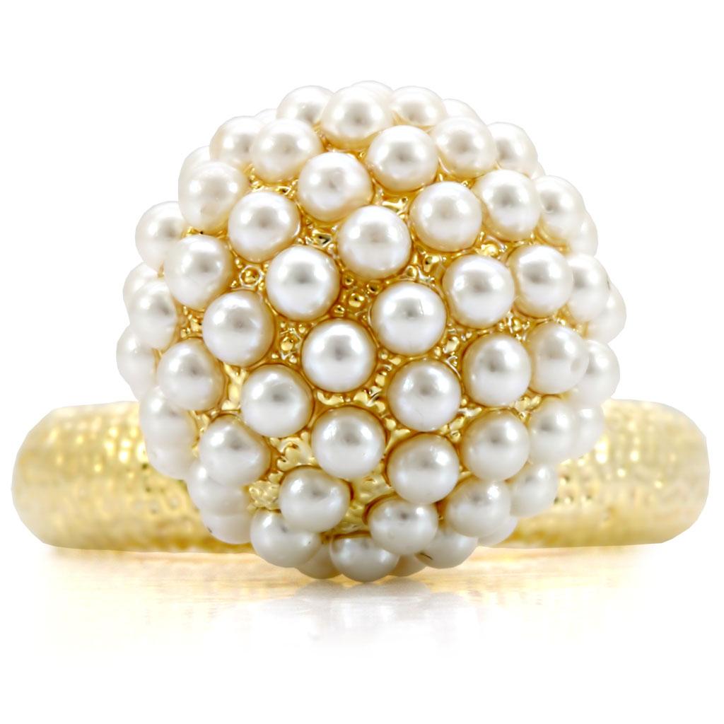 Gold Brass Ring with Synthetic Pearl in Citrine Yellow