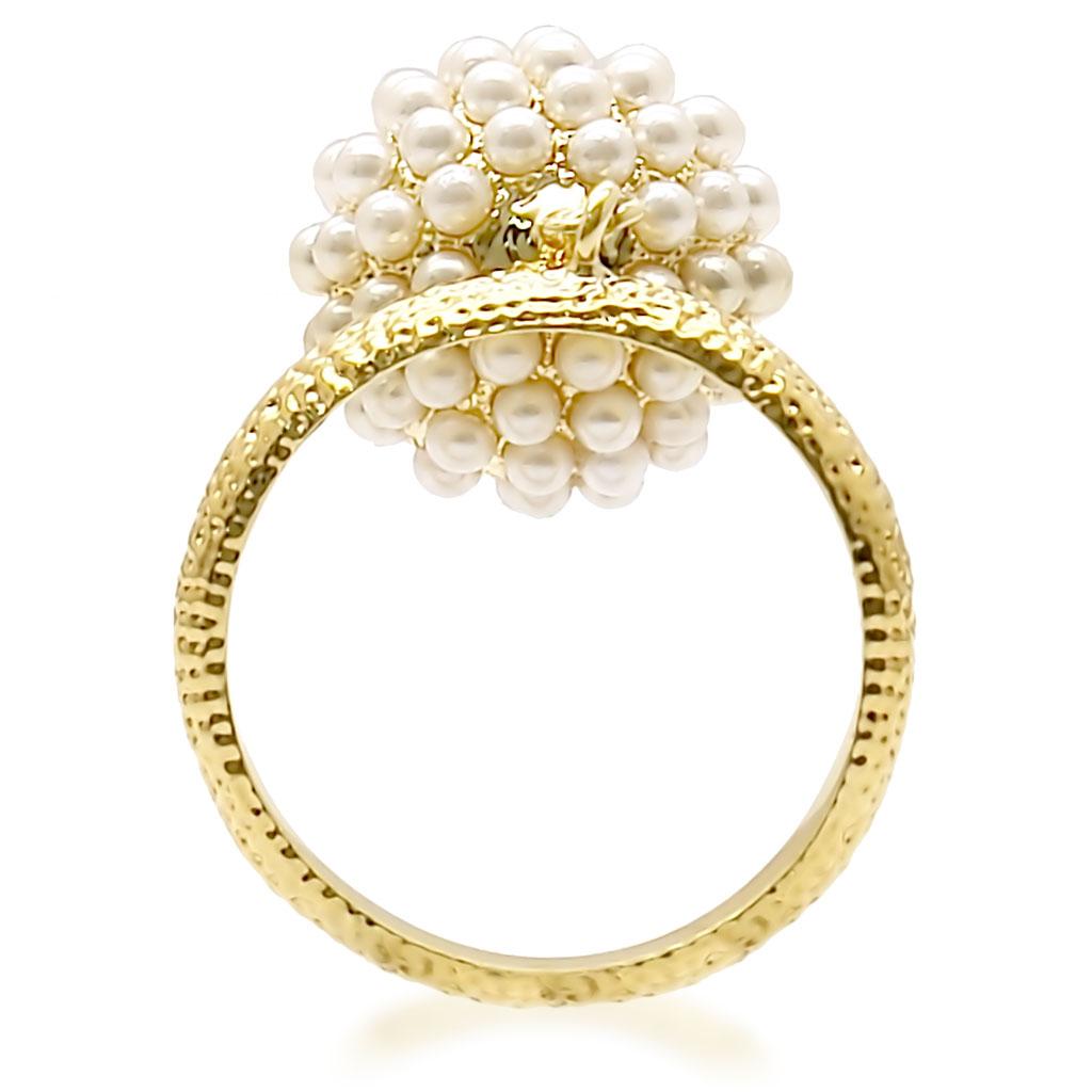 Gold Brass Ring with Synthetic Pearl in Citrine Yellow