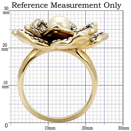 Gold Brass Ring with Synthetic Pearl in Citrine Yellow