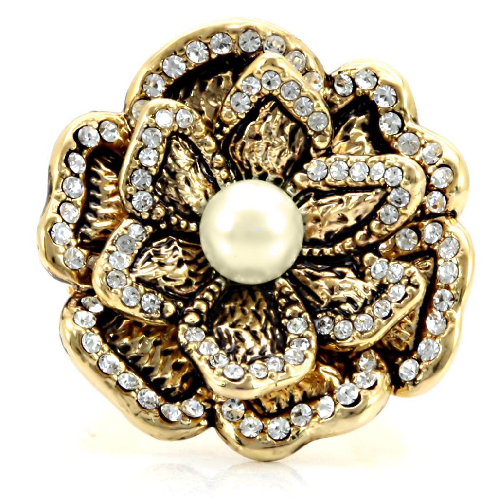 Gold Brass Ring with Synthetic Pearl in Citrine Yellow
