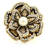 Gold Brass Ring with Synthetic Pearl in Citrine Yellow