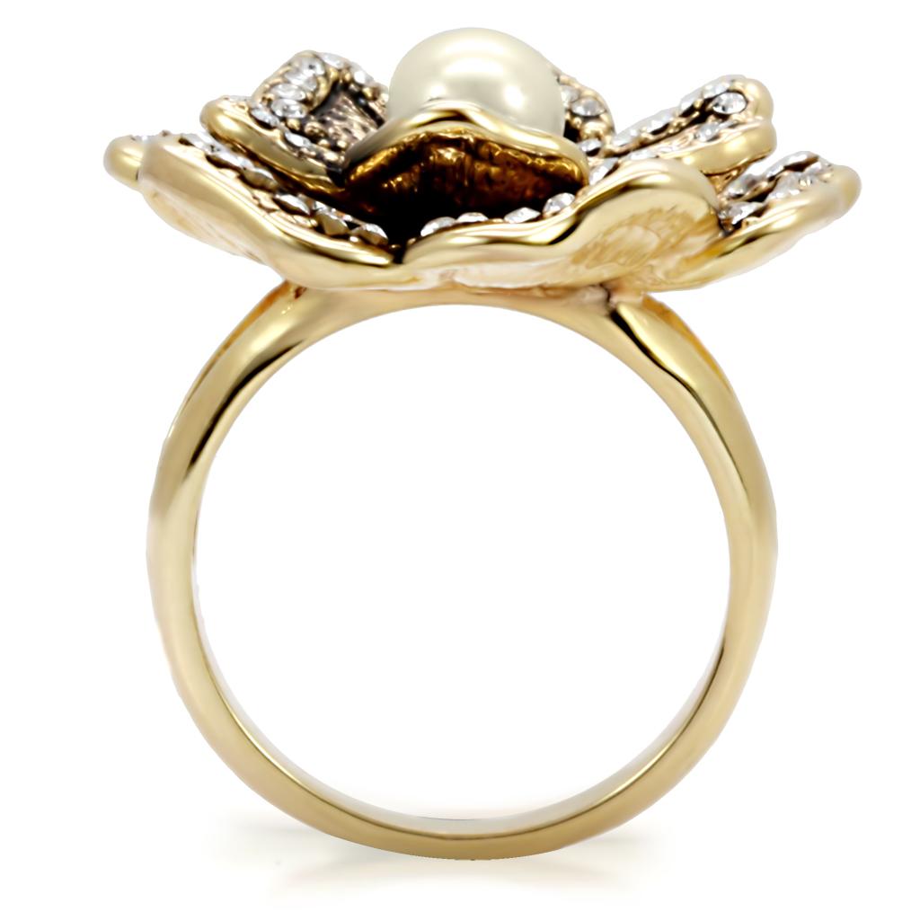 Gold Brass Ring with Synthetic Pearl in Citrine Yellow