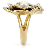 Gold Brass Ring with Synthetic Pearl in Citrine Yellow