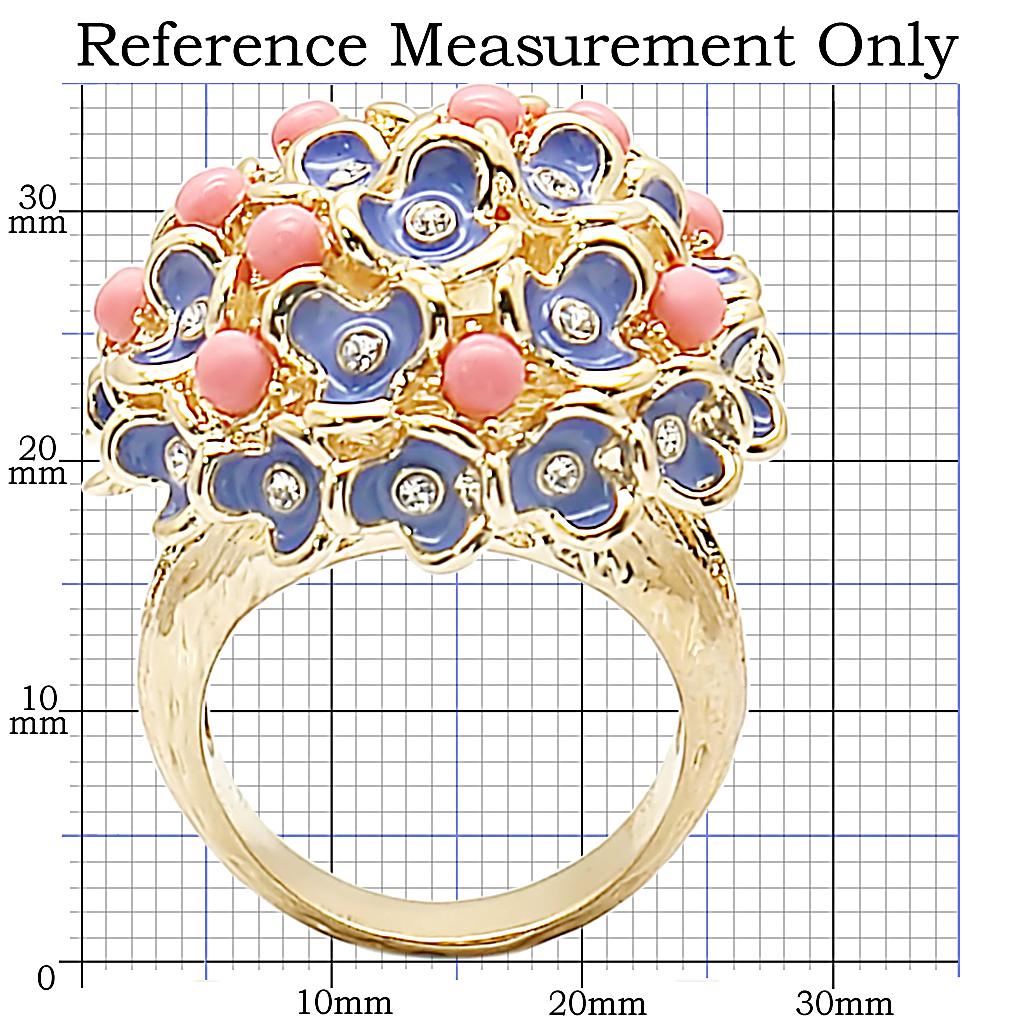 Gold Brass Ring with Semi-Precious Coral in Rose
