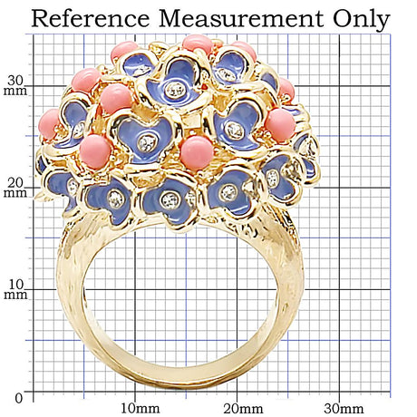 Gold Brass Ring with Semi-Precious Coral in Rose