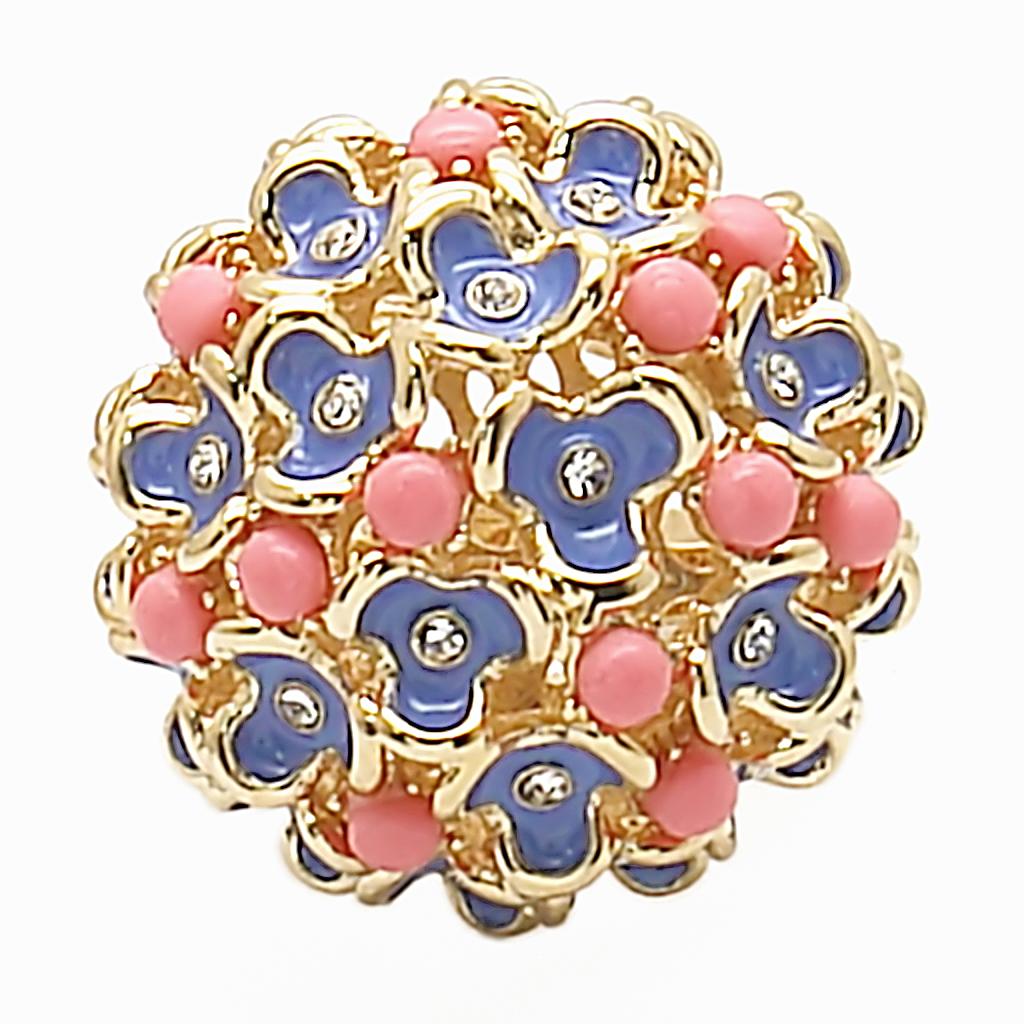 Gold Brass Ring with Semi-Precious Coral in Rose