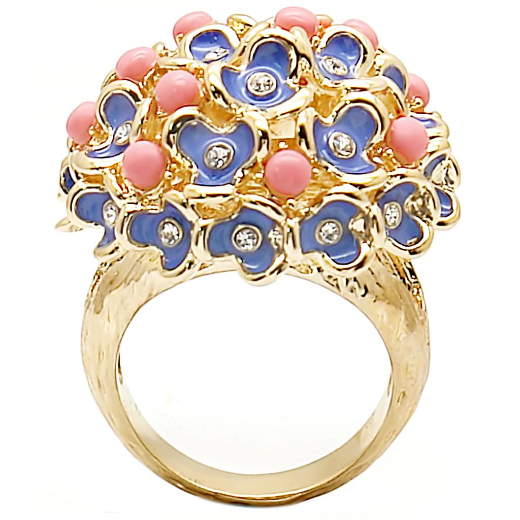 Gold Brass Ring with Semi-Precious Coral in Rose