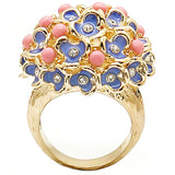 Gold Brass Ring with Semi-Precious Coral in Rose