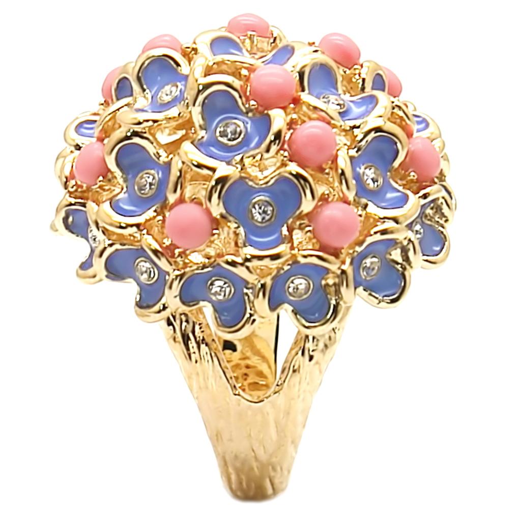 Gold Brass Ring with Semi-Precious Coral in Rose