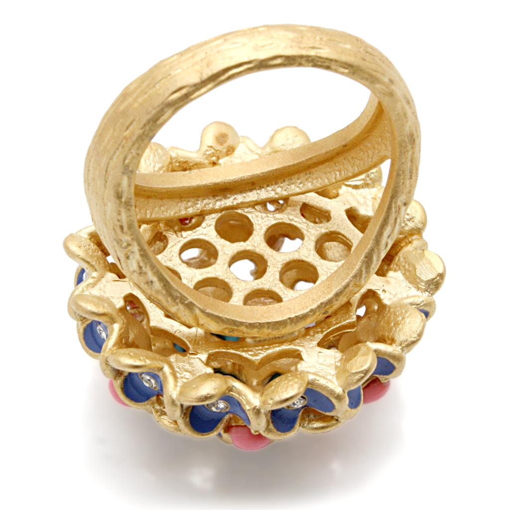 Gold Brass Ring with Semi-Precious Coral in Rose