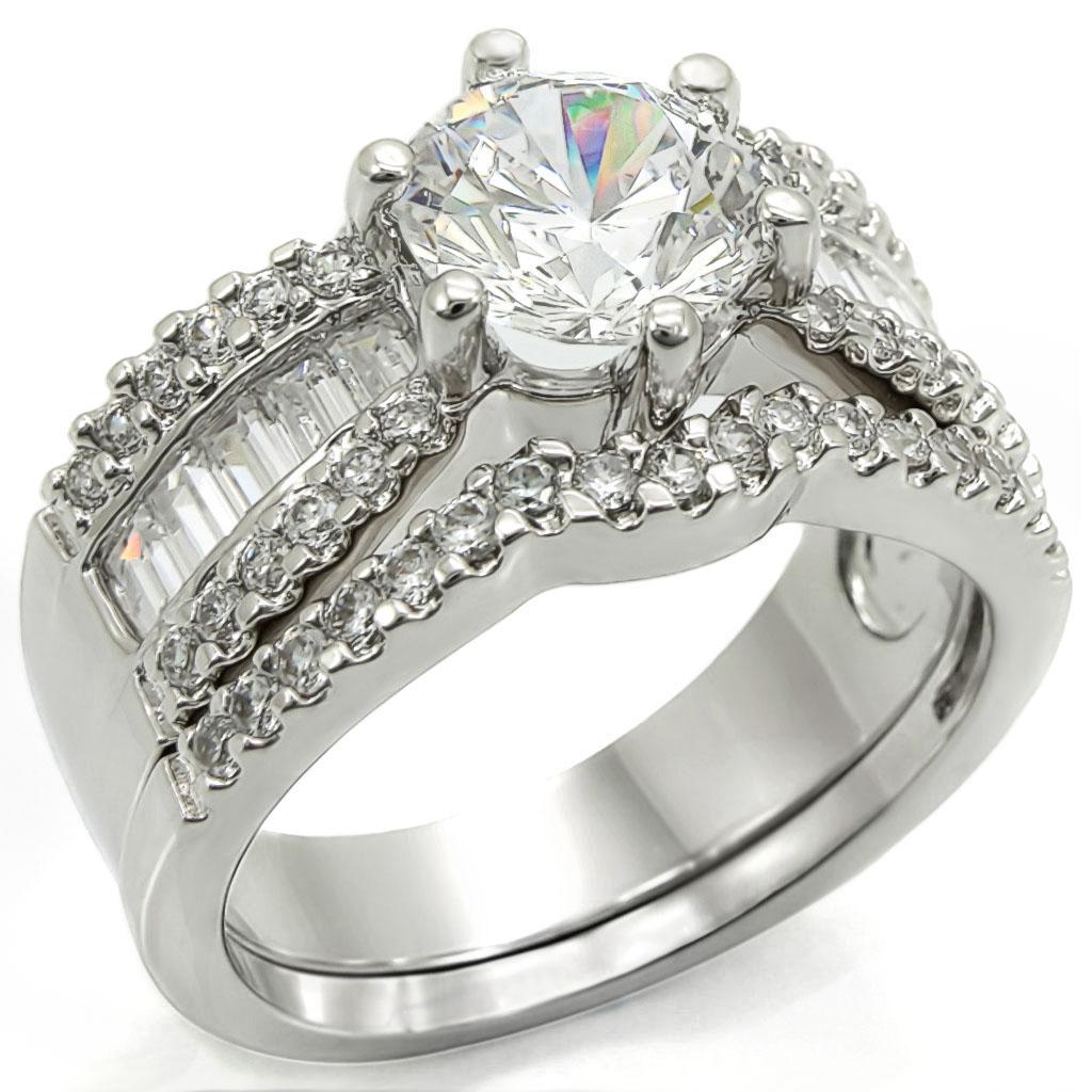 Rhodium Brass Ring with AAA Grade CZ  in Clear