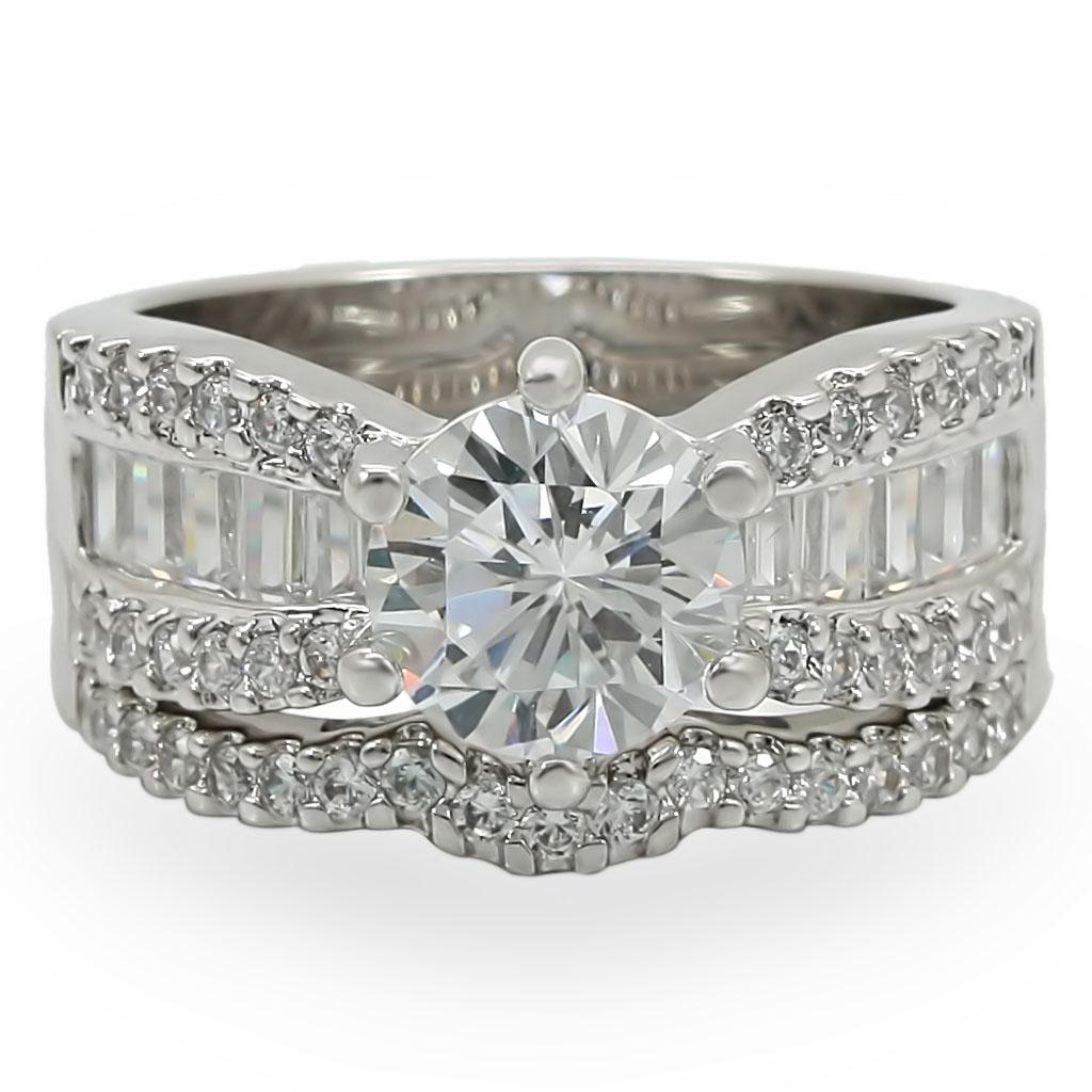 Rhodium Brass Ring with AAA Grade CZ  in Clear