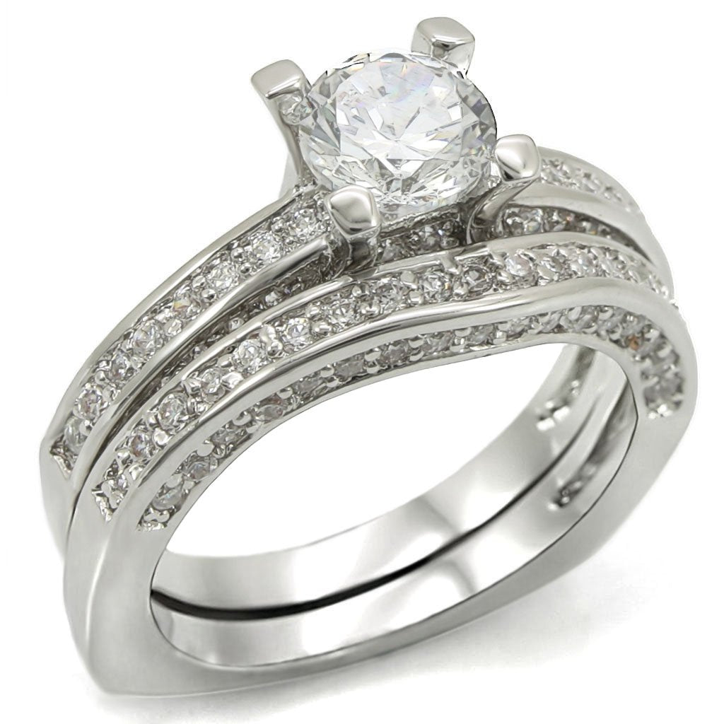 Rhodium Brass Ring with AAA Grade CZ  in Clear