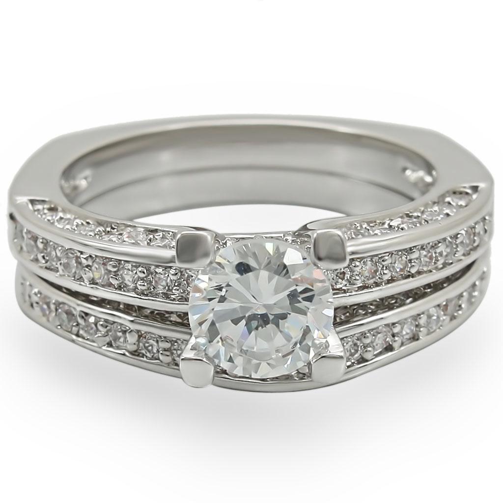 Rhodium Brass Ring with AAA Grade CZ  in Clear